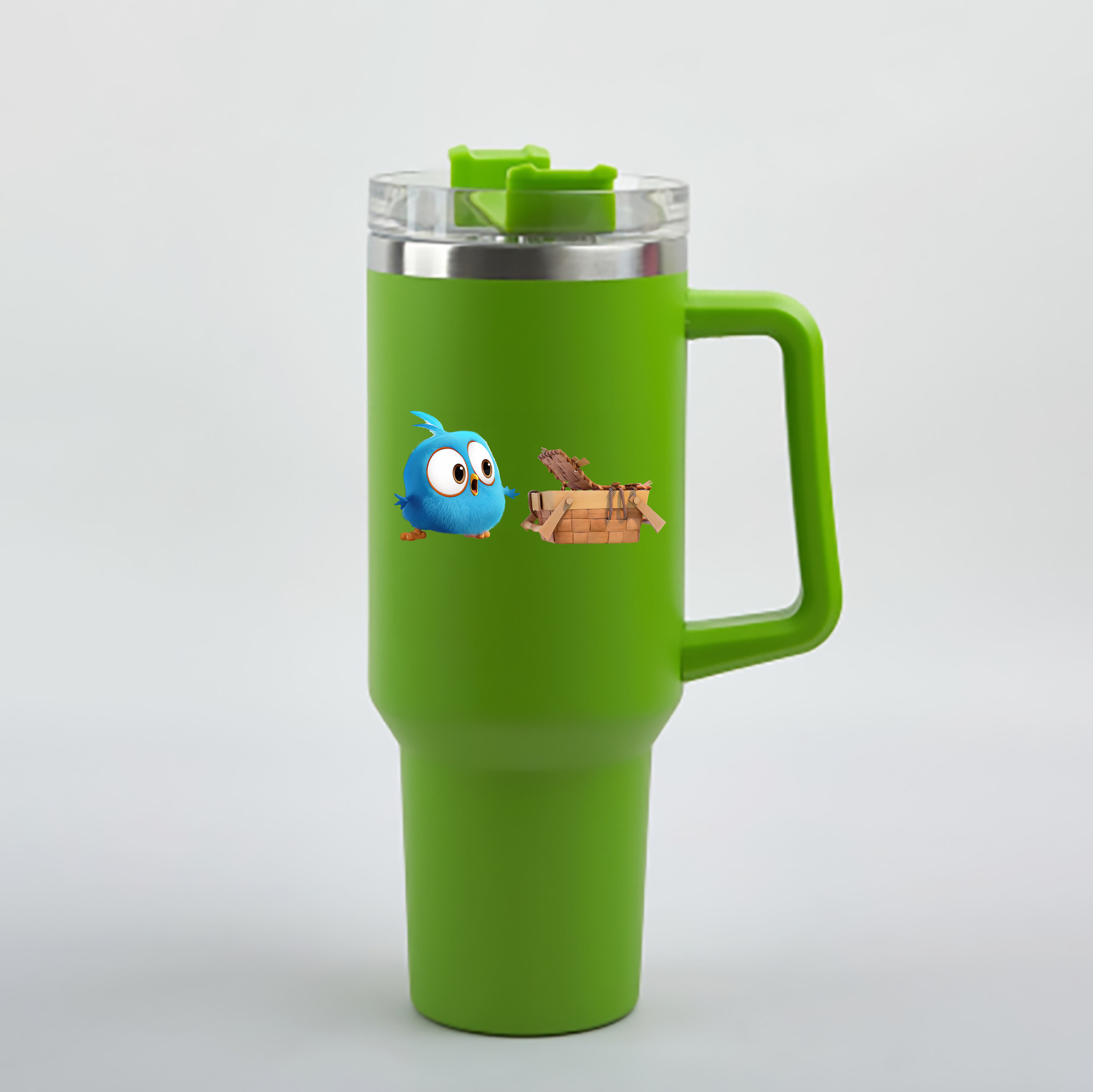 （画像用） Angry Birds アングリーバード 1200mL車用タンブラー - クリスタルステッカー（プラスチックストロー付き）